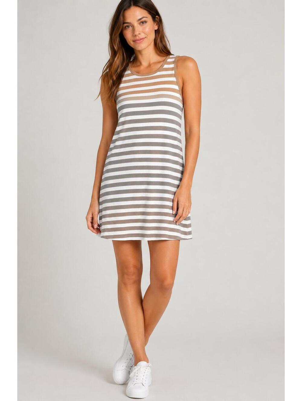 Z Supply Taupe and White Striped Tank Mini Dress